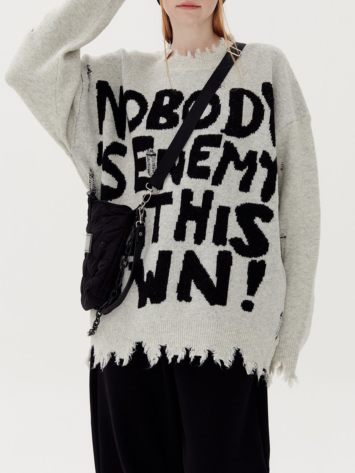 Letters Ripped Hole Sweater