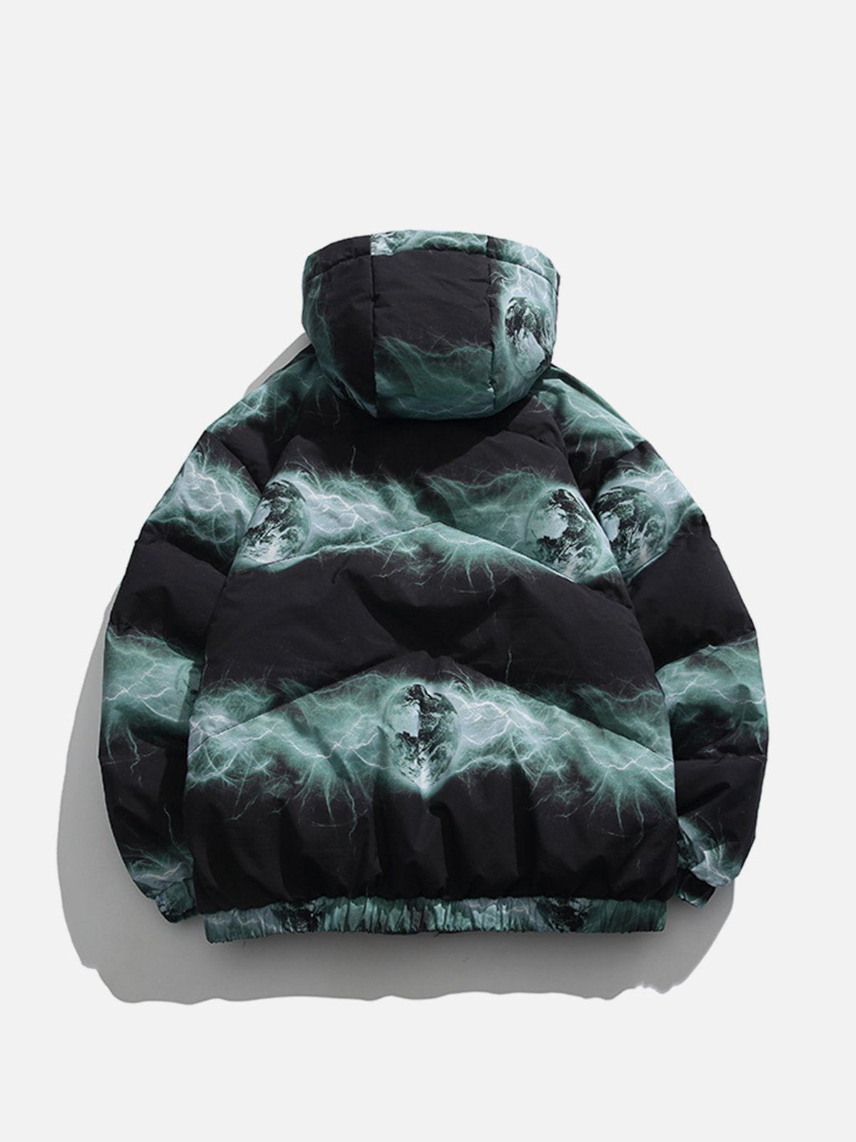 Lightning Print Hooded Down Coat