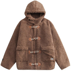 Love Button Hood Sherpa Winter Coat