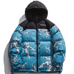 Maple Leaf Print Winter Coat