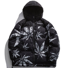 Maple Leaf Print Winter Coat