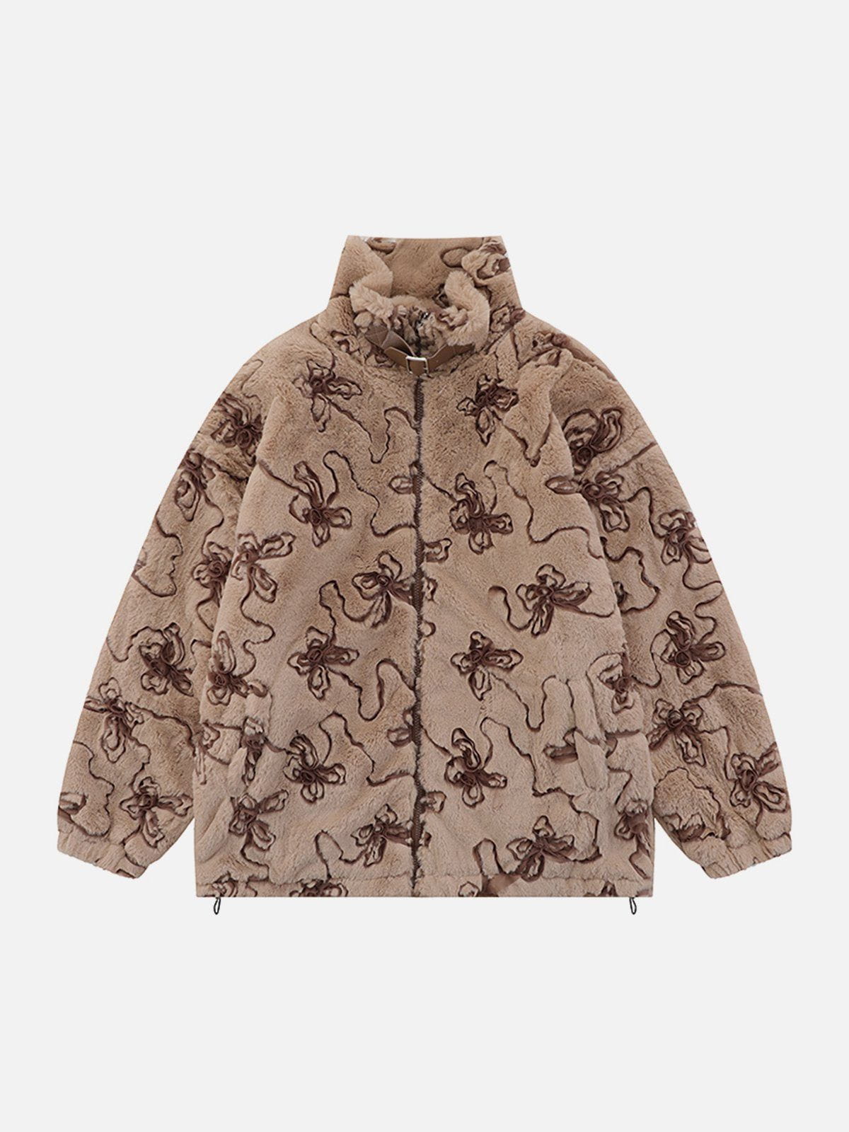 Mesh 3D Floral Plush Winter Coat