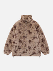 Mesh 3D Floral Plush Winter Coat