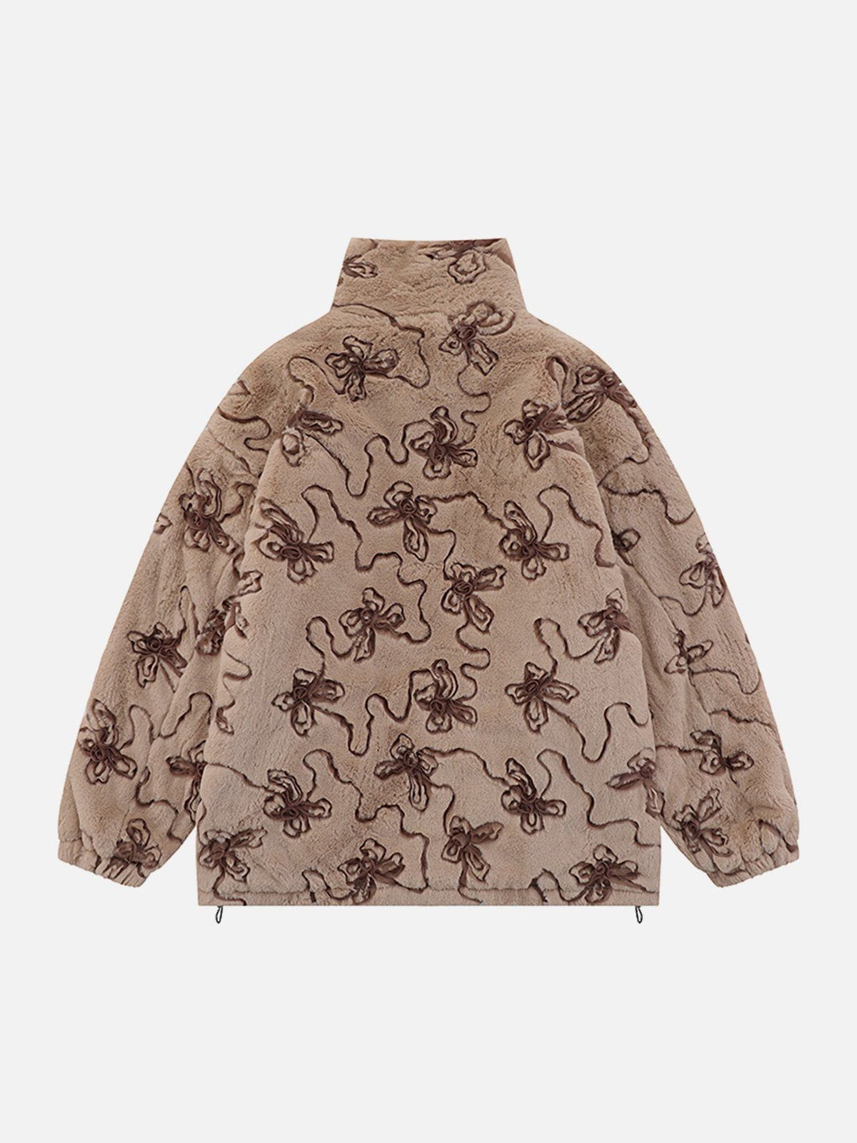 Mesh 3D Floral Plush Winter Coat