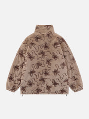 Mesh 3D Floral Plush Winter Coat