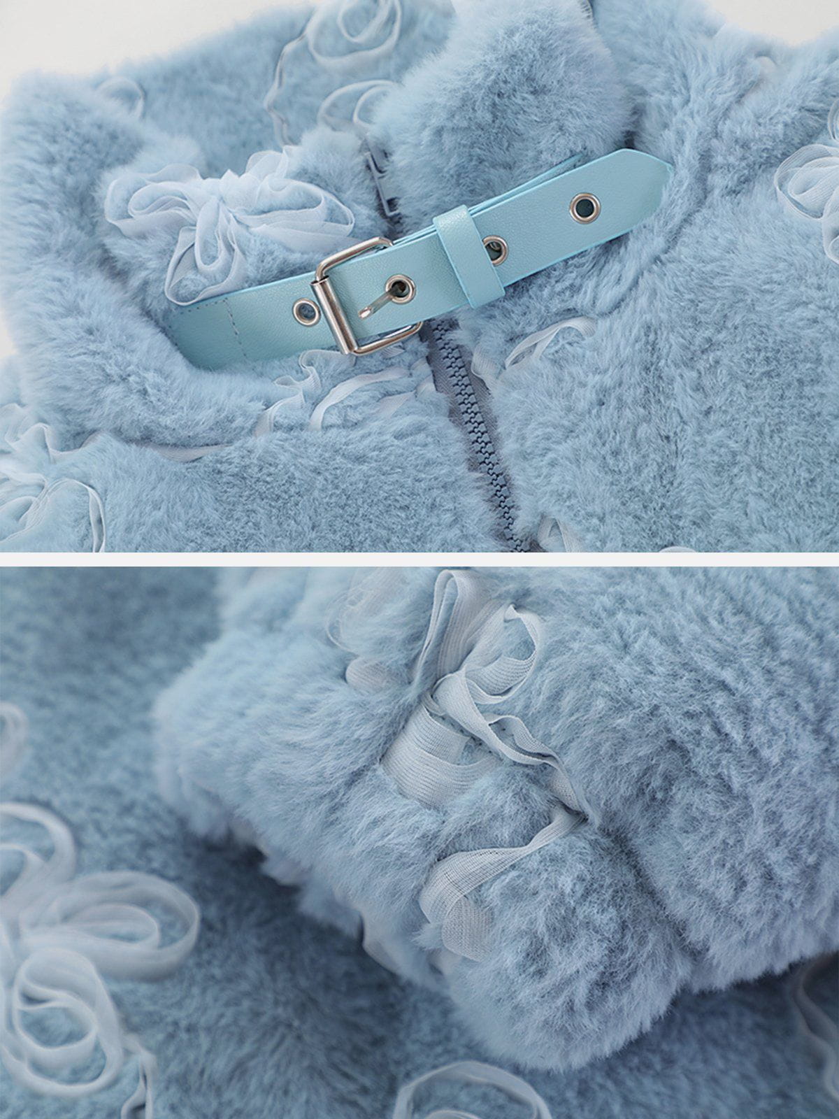 Mesh 3D Floral Plush Winter Coat