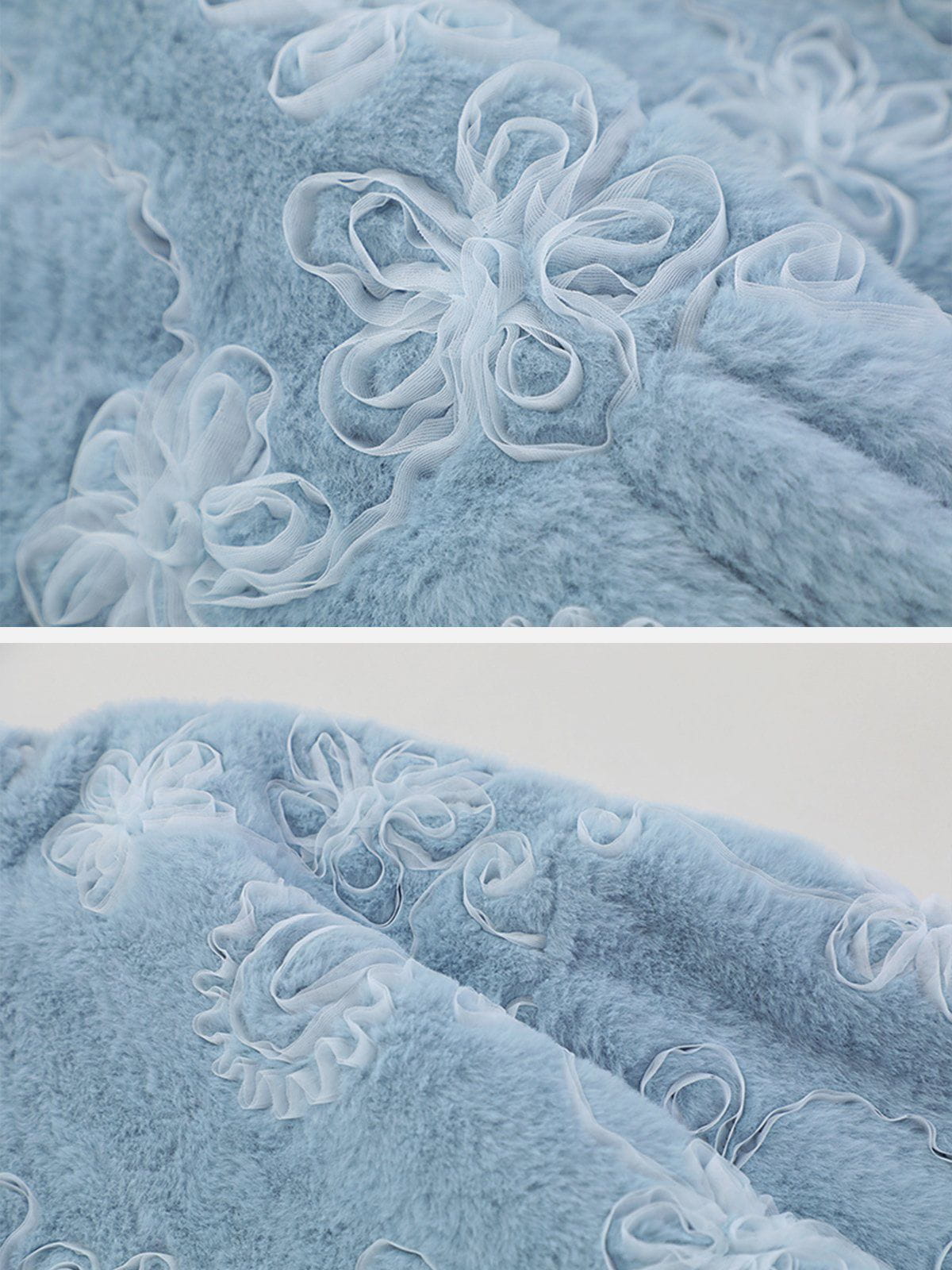 Mesh 3D Floral Plush Winter Coat