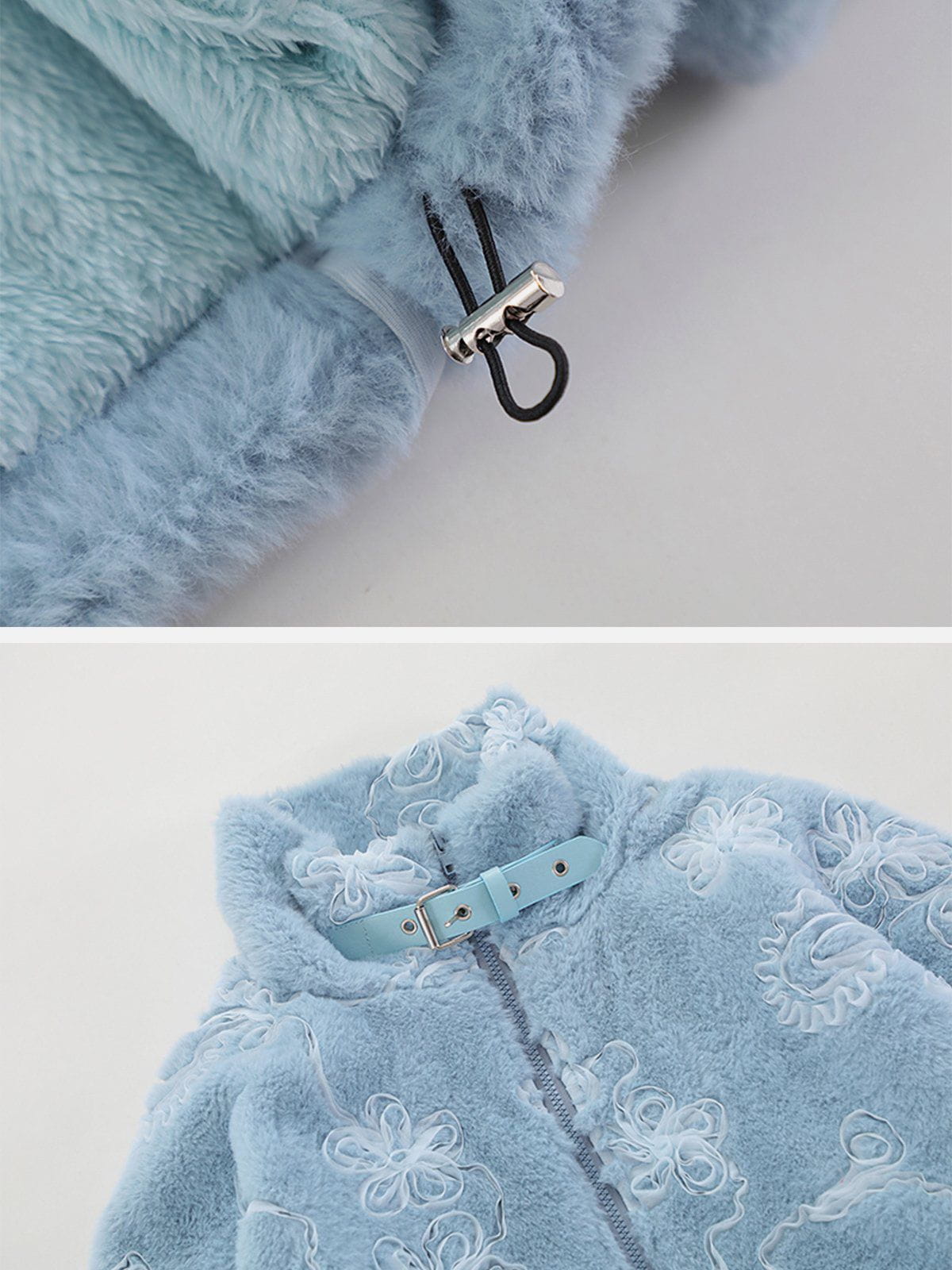 Mesh 3D Floral Plush Winter Coat