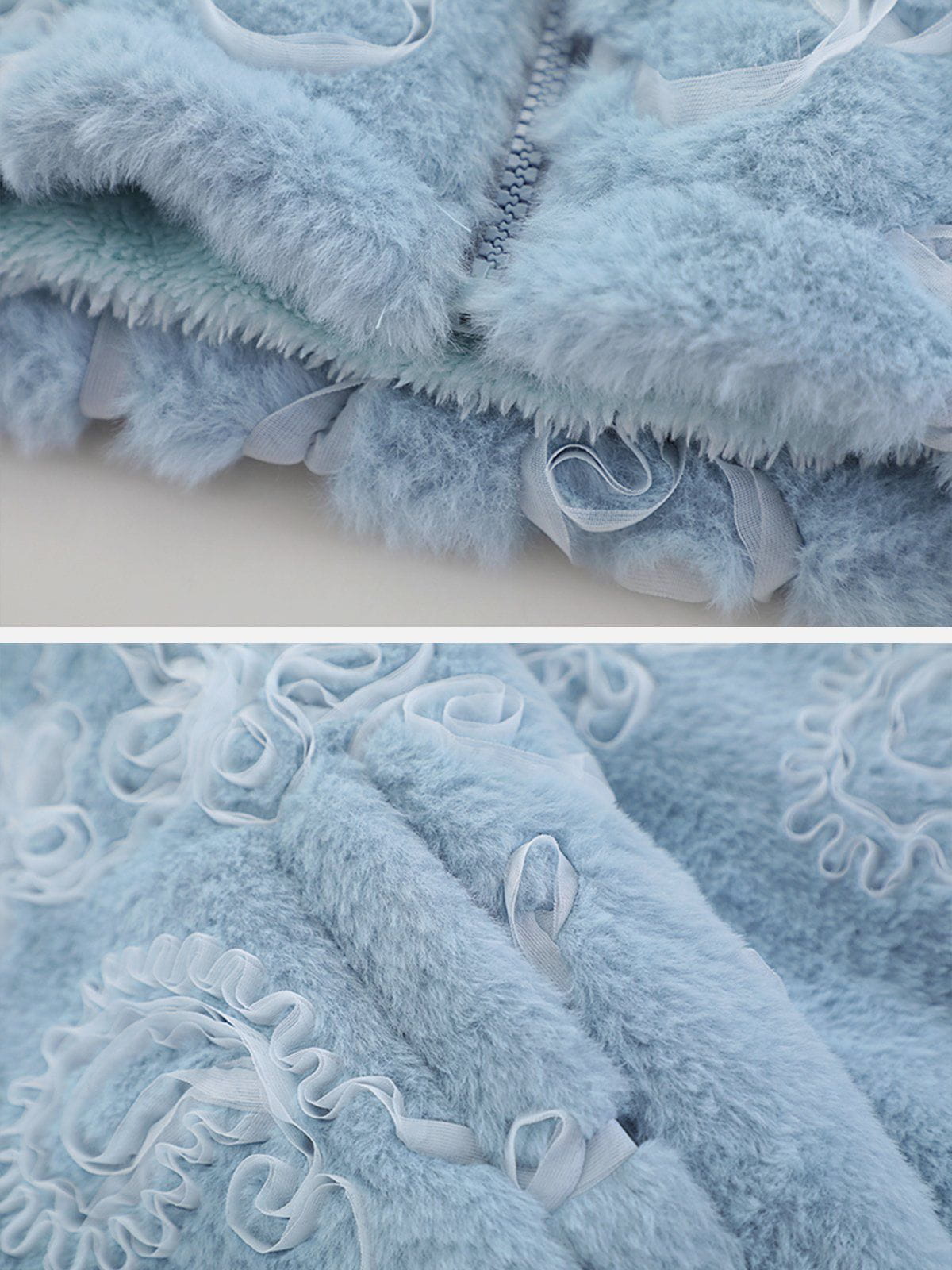 Mesh 3D Floral Plush Winter Coat