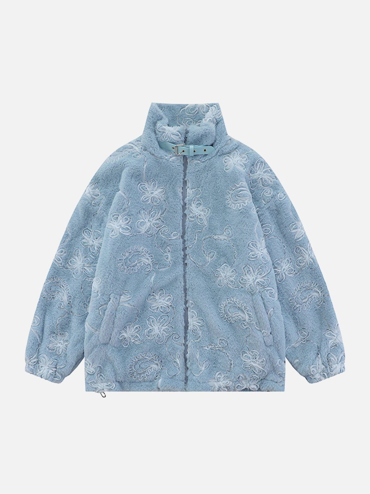 Mesh 3D Floral Plush Winter Coat
