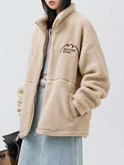 Mountain Embroidered Sherpa Coat