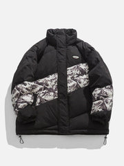 Mountain Print Patchwork Winter Coat