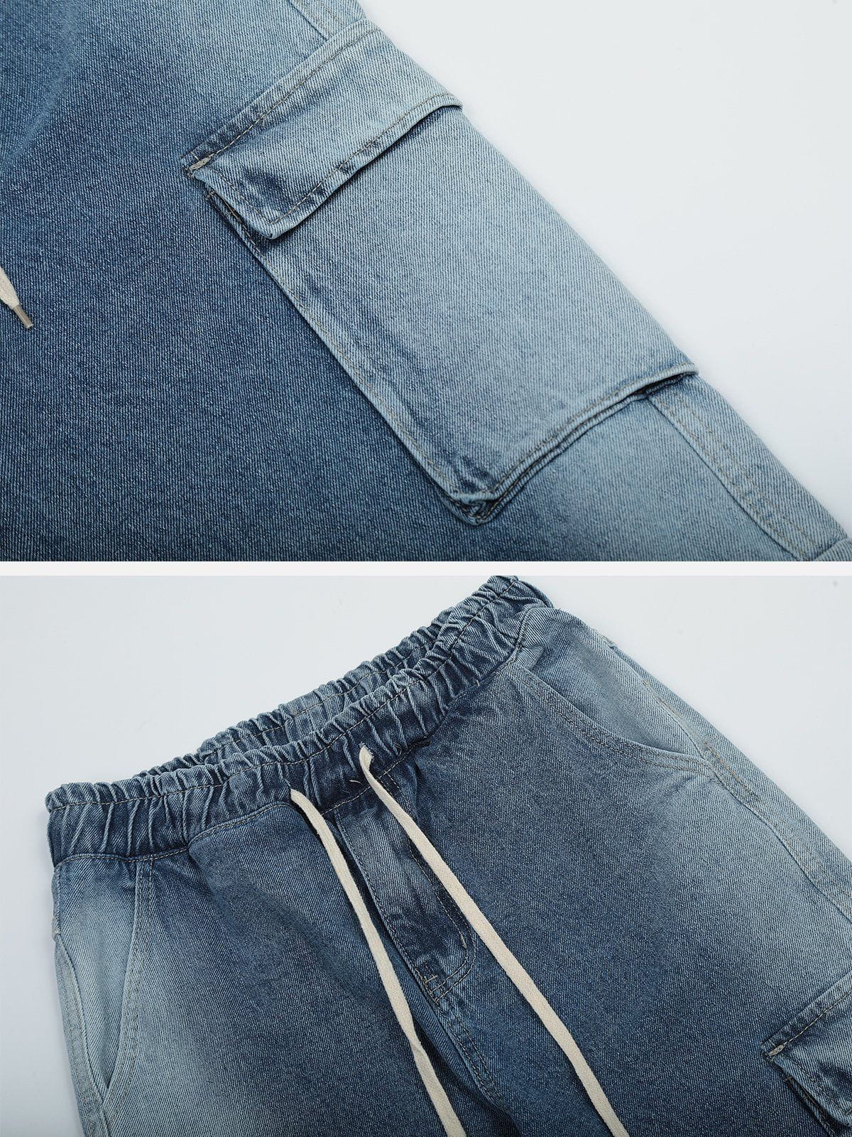 Multi-Pocket Washed Jeans