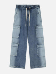Multi-Pocket Washed Jeans