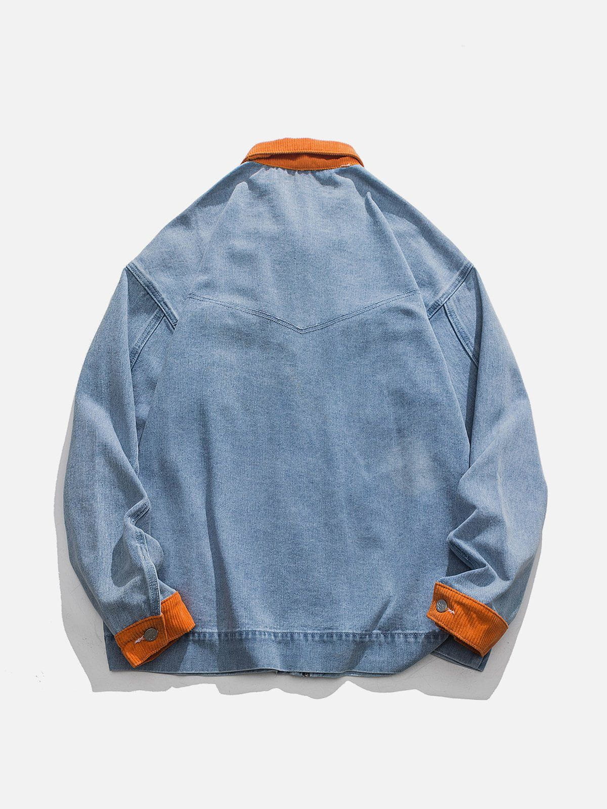 Orange Corduroy Patchwork Denim Jacket