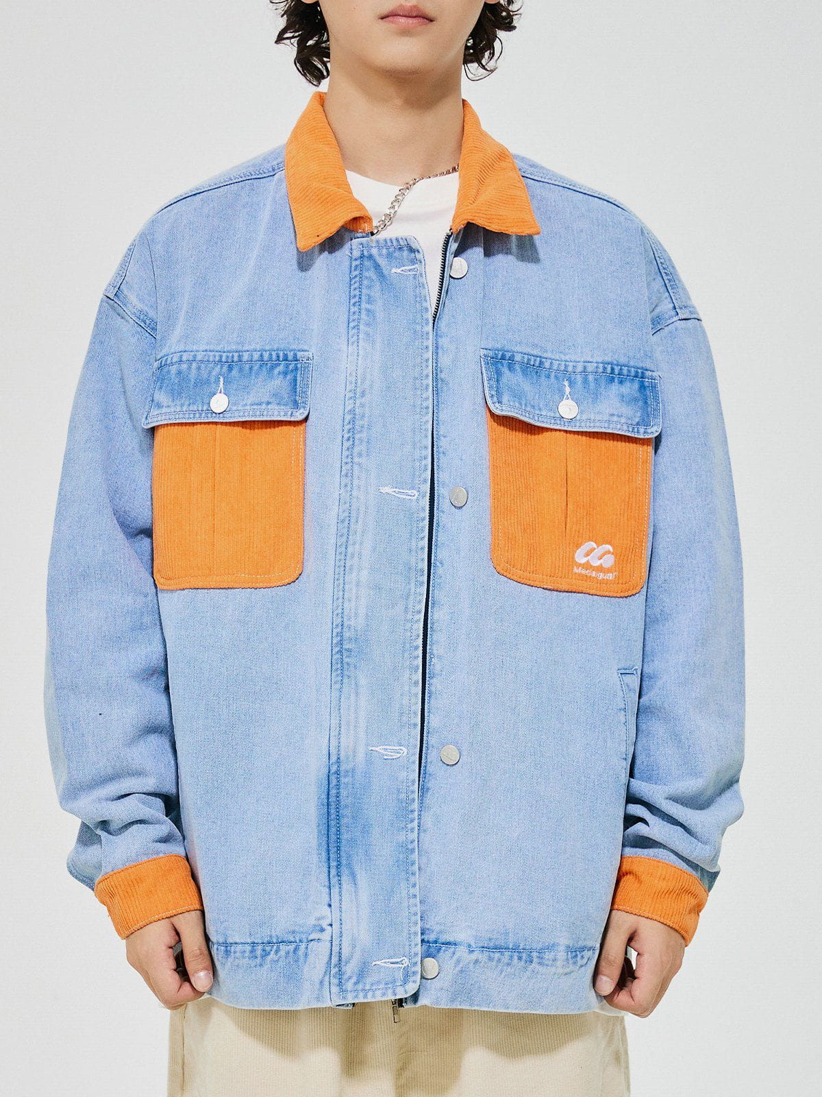 Orange Corduroy Patchwork Denim Jacket