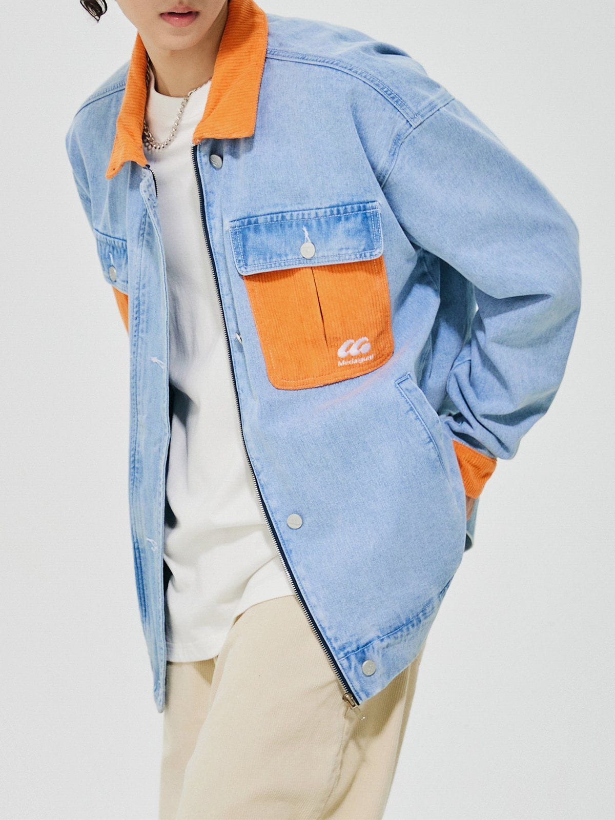 Orange Corduroy Patchwork Denim Jacket