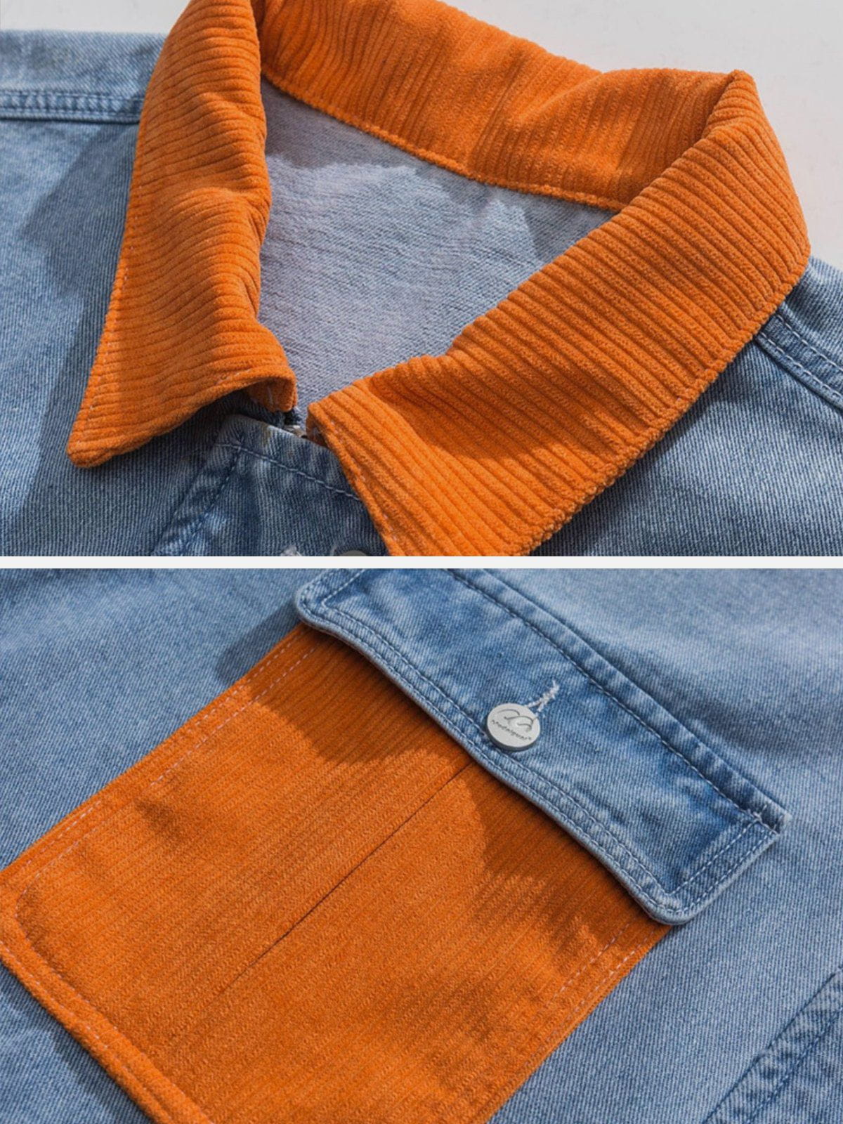 Orange Corduroy Patchwork Denim Jacket