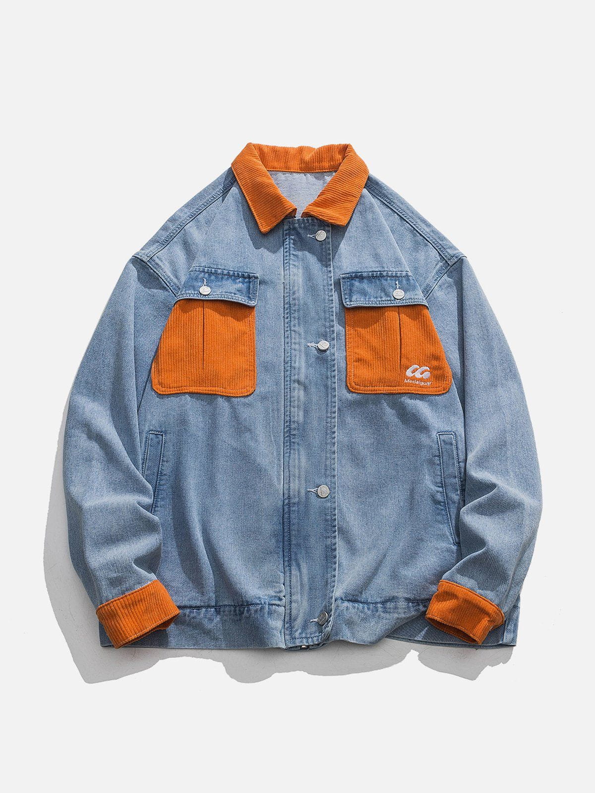 Orange Corduroy Patchwork Denim Jacket