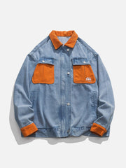 Orange Corduroy Patchwork Denim Jacket