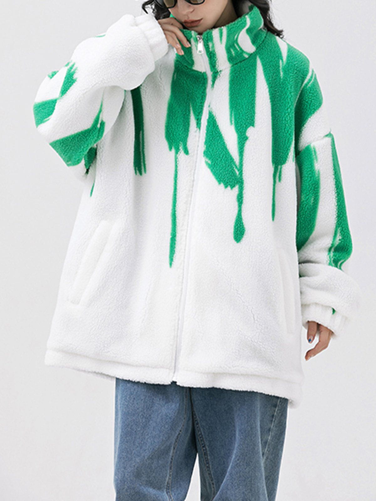 Paint Line Pattern Sherpa Coat