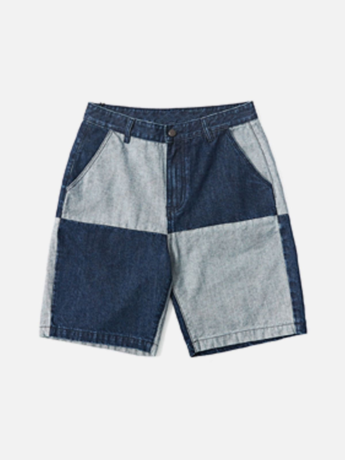 Paneled Contrast Denim Shorts