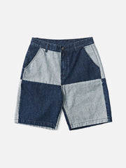 Paneled Contrast Denim Shorts