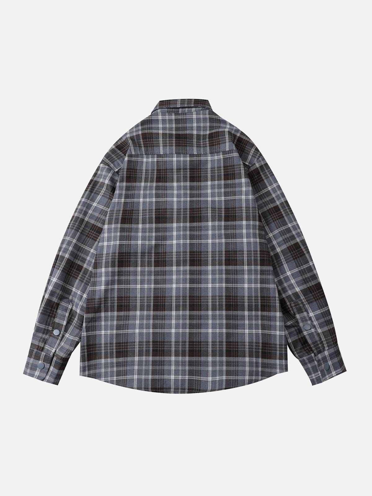 Patch Embroidered Plaid Long Sleeve Shirt