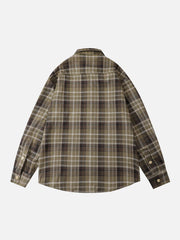 Patch Embroidered Plaid Long Sleeve Shirt