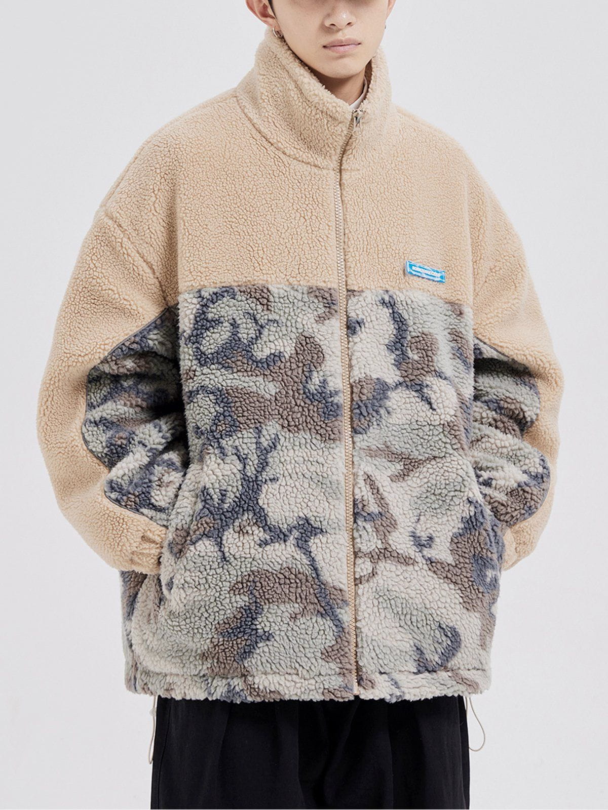 Patchwork Camouflage Sherpa Coat