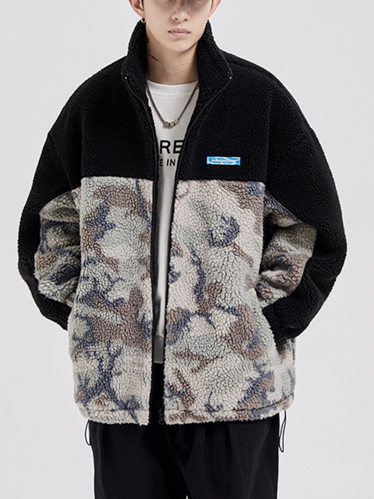 Patchwork Camouflage Sherpa Coat