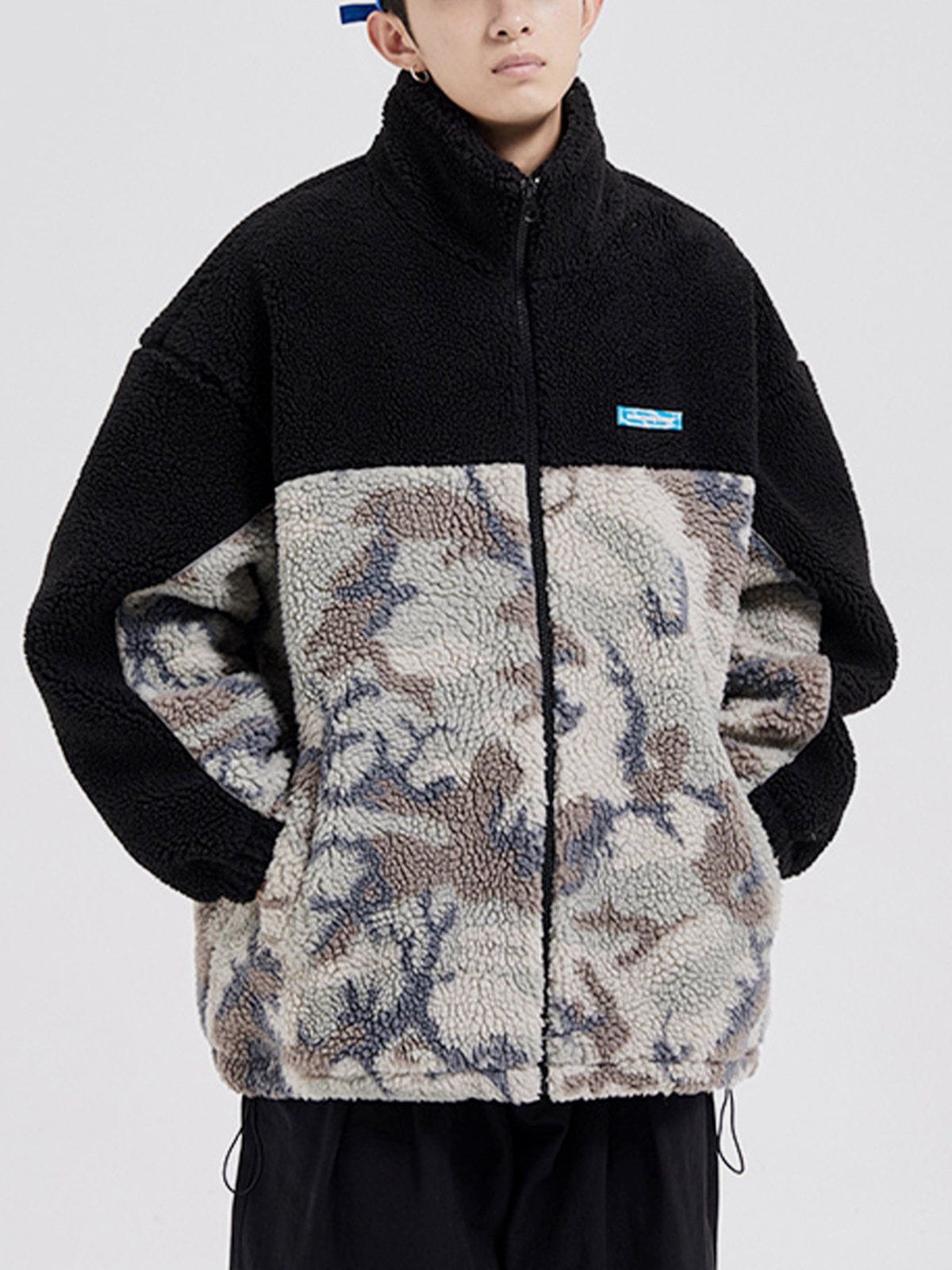 Patchwork Camouflage Sherpa Coat