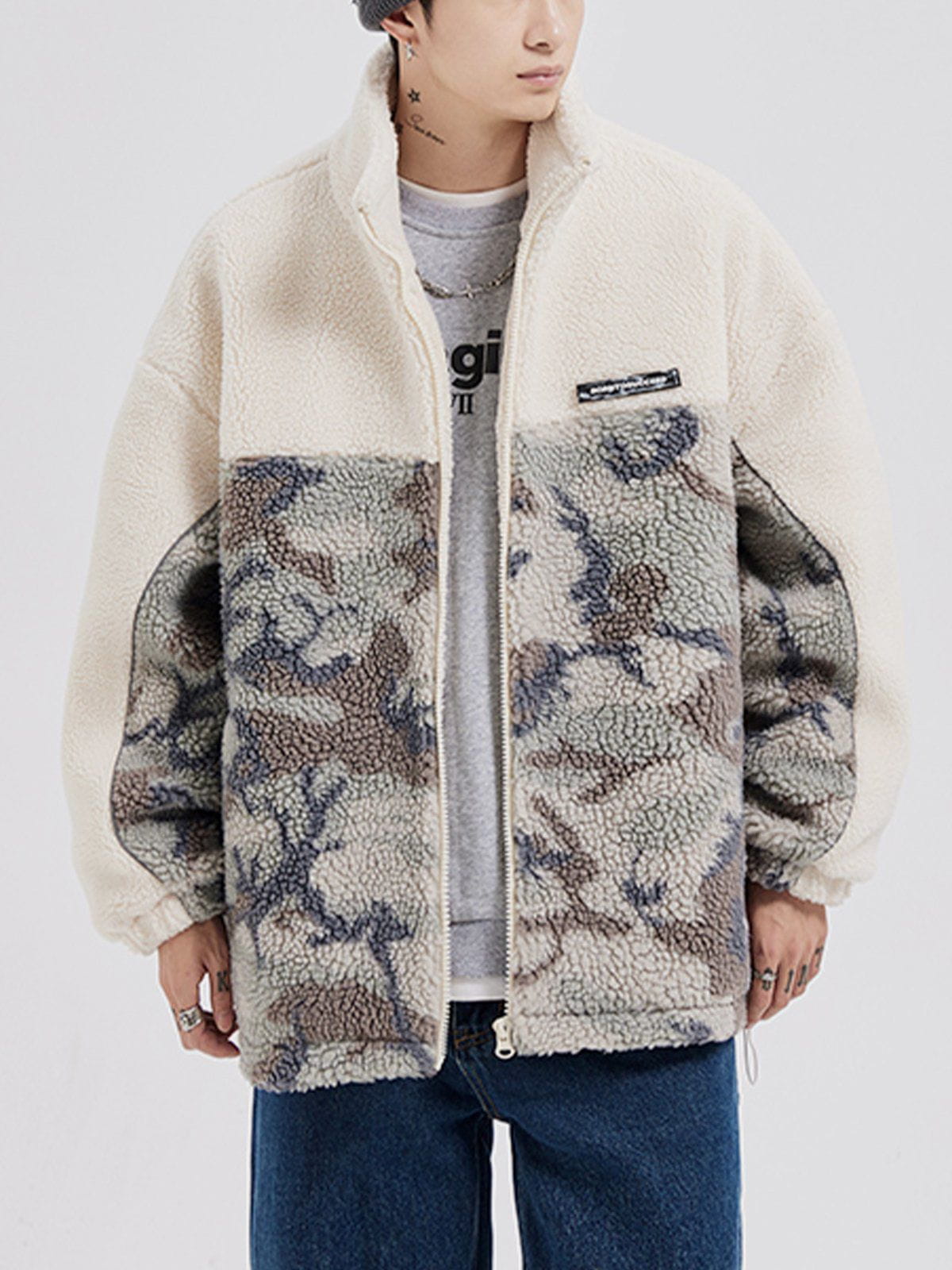 Patchwork Camouflage Sherpa Coat