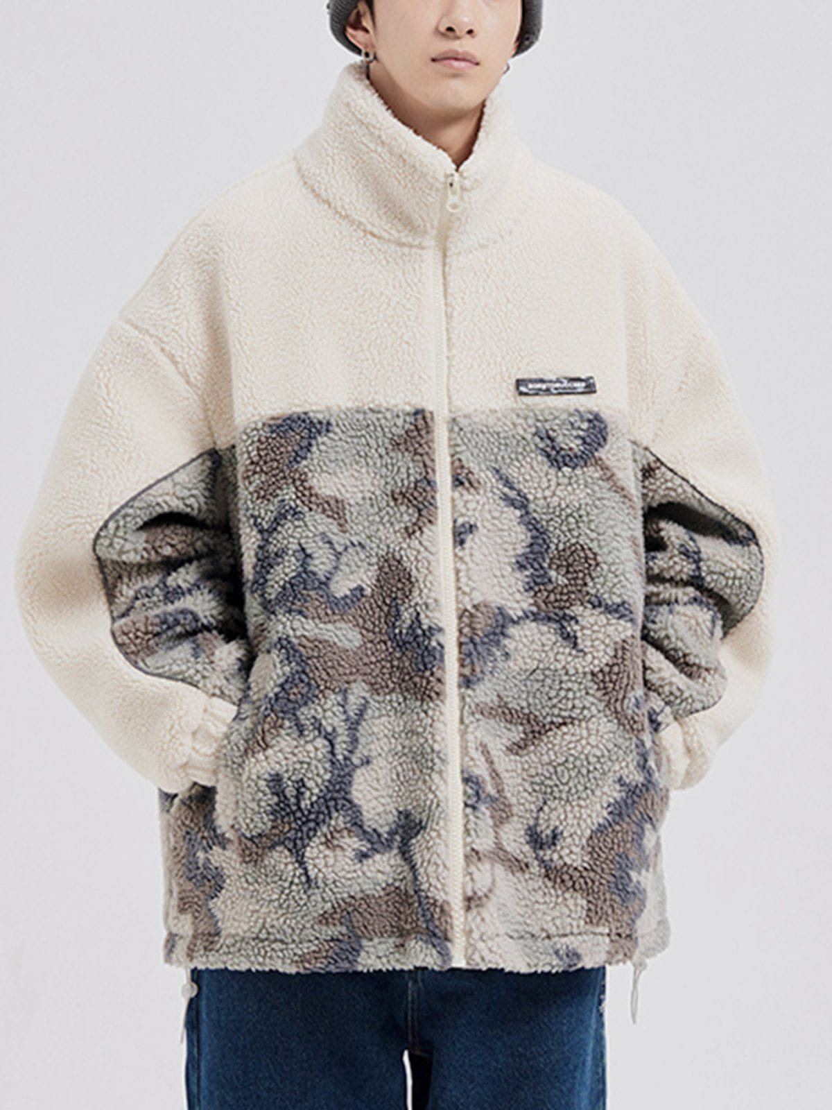 Patchwork Camouflage Sherpa Coat