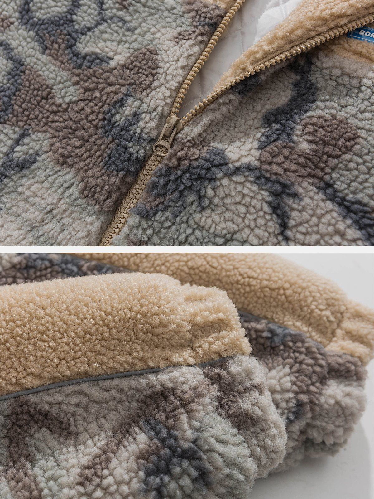 Patchwork Camouflage Sherpa Coat