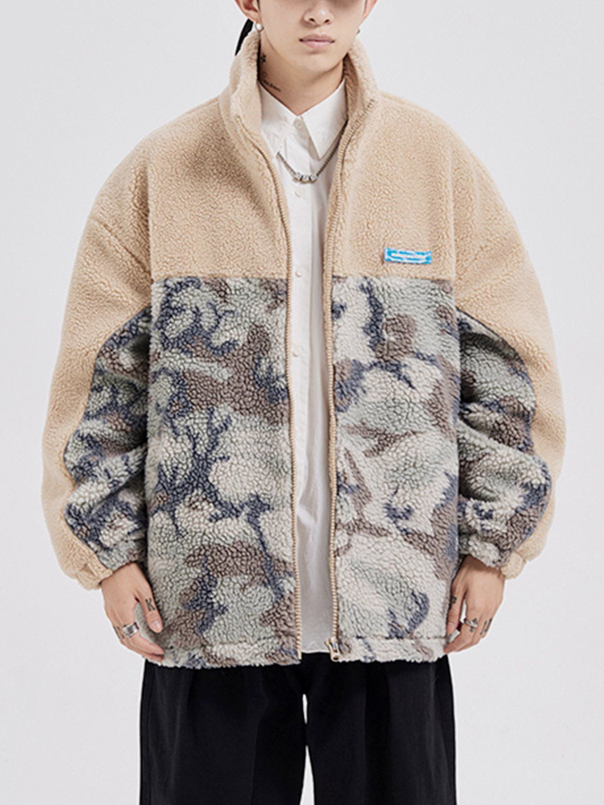 Patchwork Camouflage Sherpa Coat