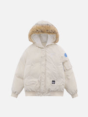 Patchwork Drawstring Winter Coat
