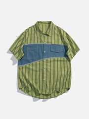 Patchwork Stripe Short Sleeve Shirt