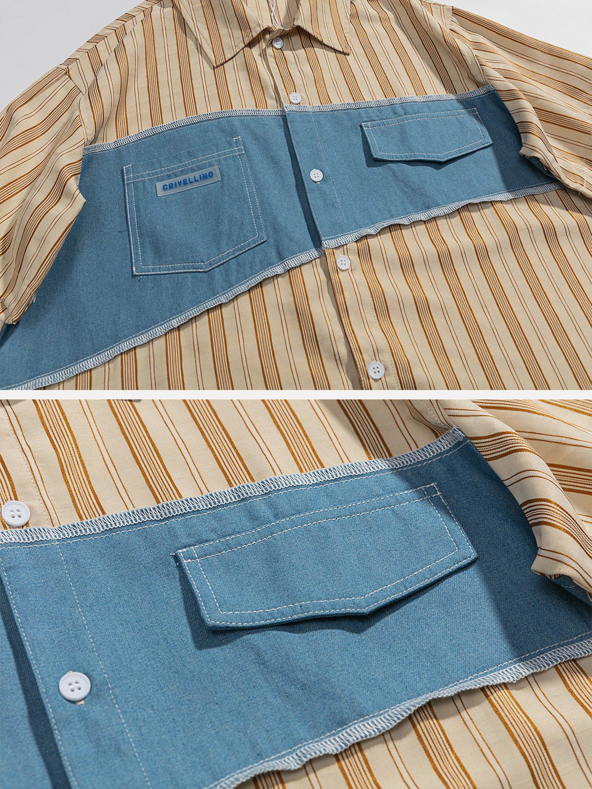 Patchwork Stripe Short Sleeve Shirt