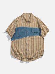 Patchwork Stripe Short Sleeve Shirt
