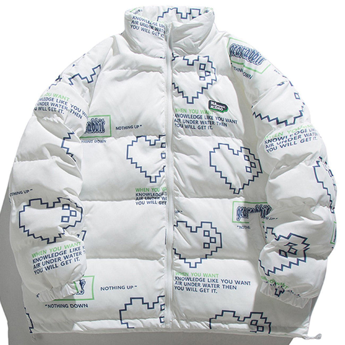 Pixel Heart Letter Print Winter Coat