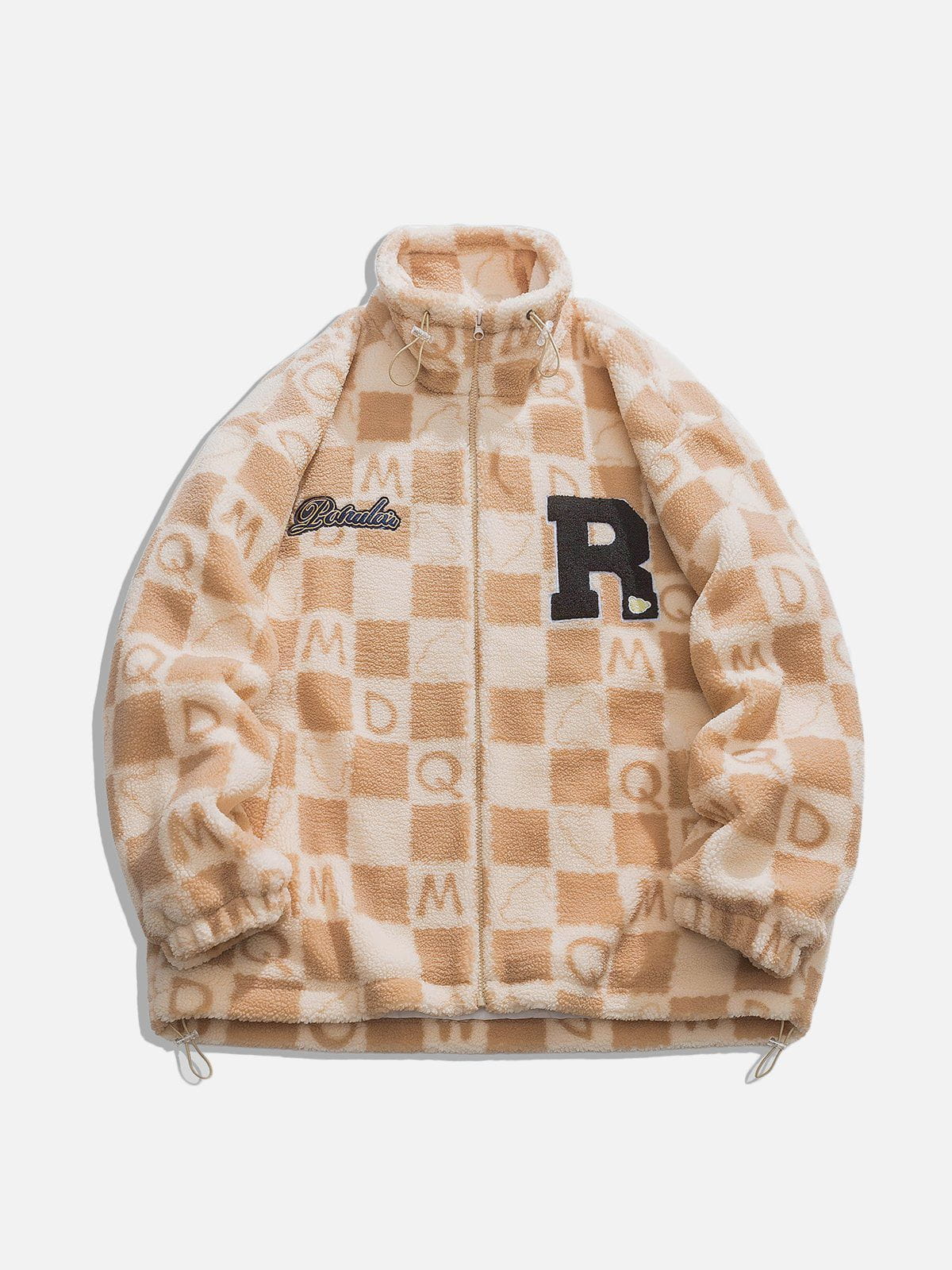 PLAID Letters Sherpa Coat