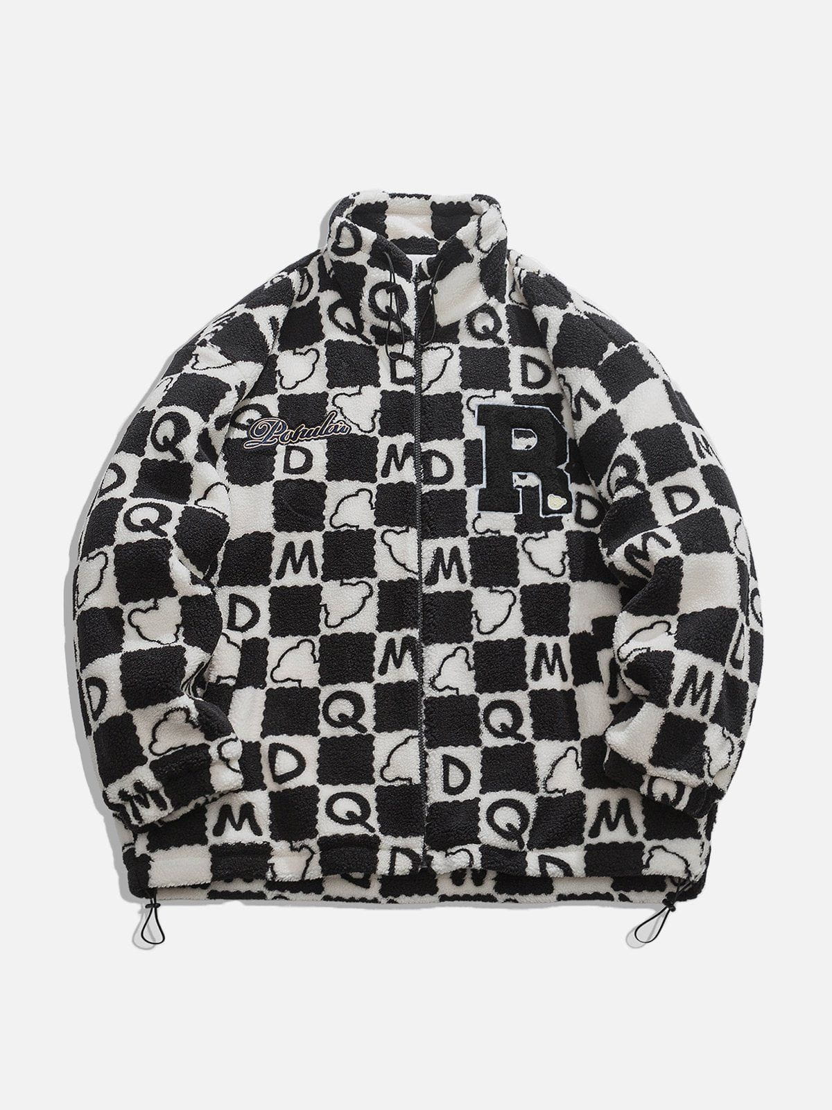 PLAID Letters Sherpa Coat