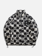 PLAID Letters Sherpa Coat