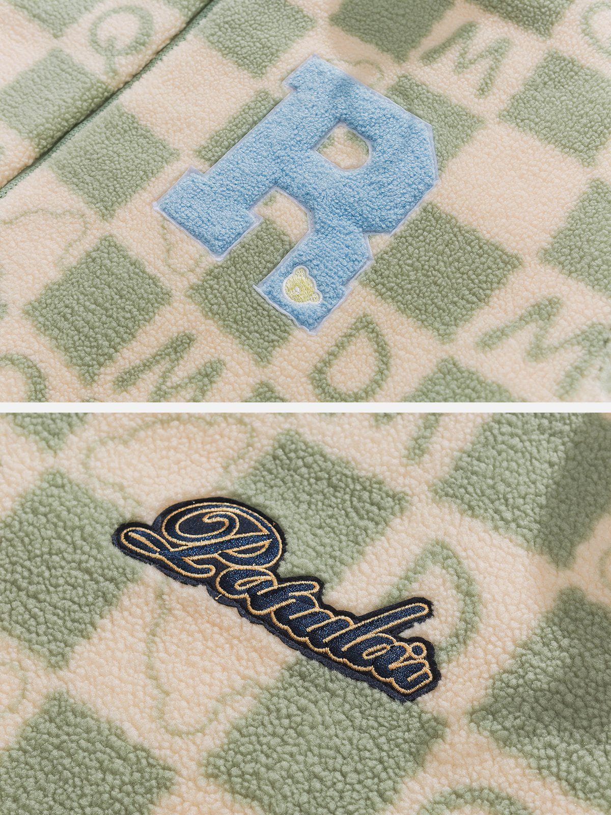 PLAID Letters Sherpa Coat