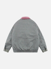 Plaid Polo Stitching Winter Coat