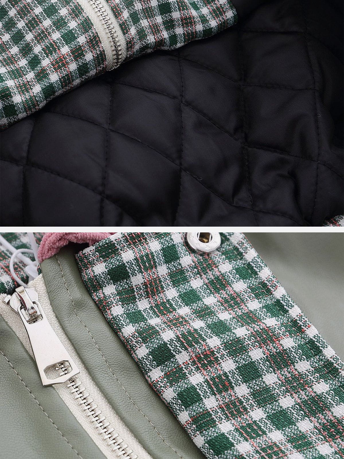 Plaid Polo Stitching Winter Coat