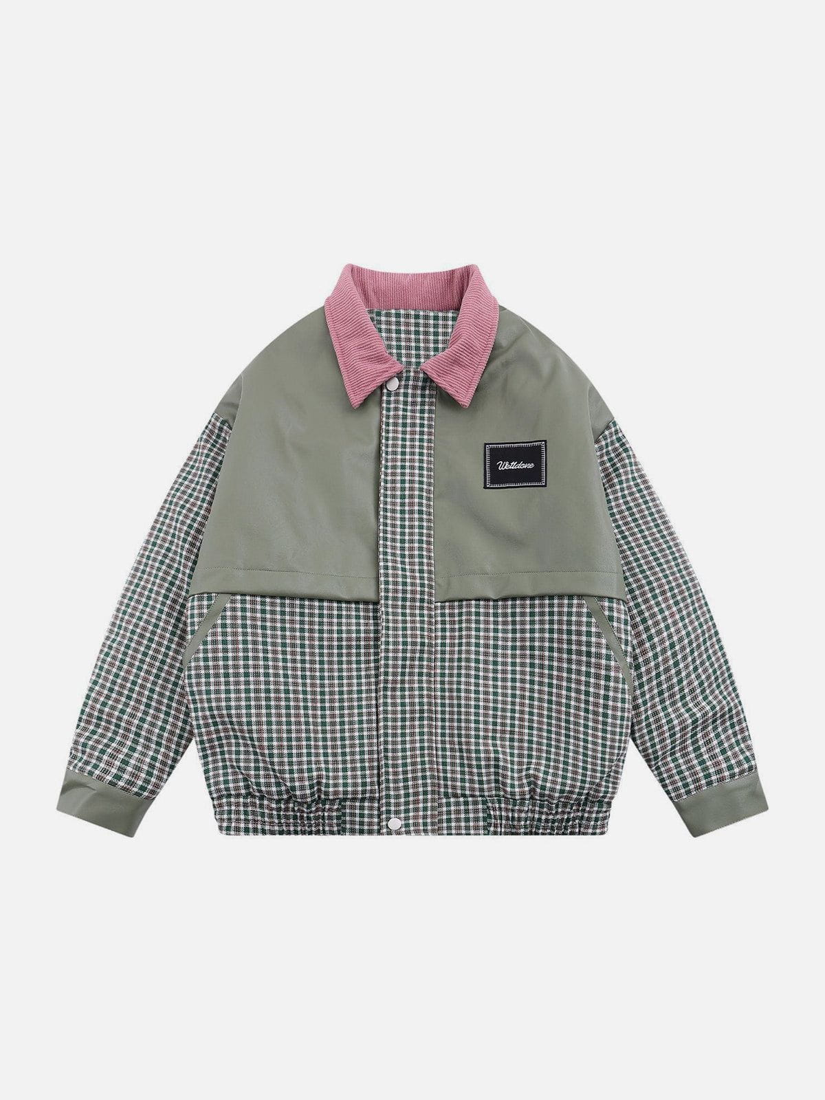 Plaid Polo Stitching Winter Coat