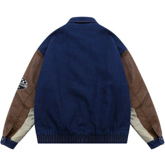 Printed Denim Patchwork Winter Coat