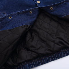 Printed Denim Patchwork Winter Coat